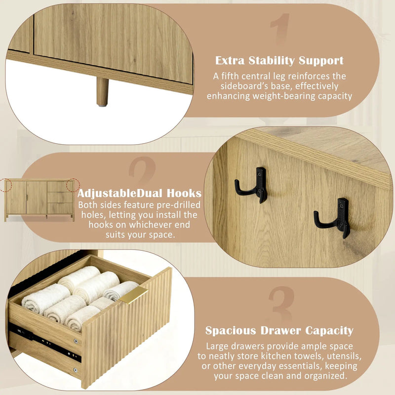 U-Style Modern Wave-Pattern Sideboard with 3 Drawers by HouseOfZazla