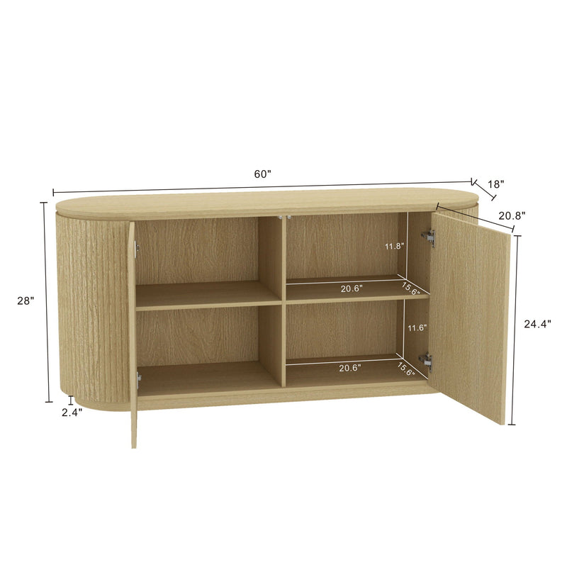 Olivia - Sideboard With 4 Adjustable Shelves With Handle Free Doors And Rounded Edges - Oak by HouseOfZazla