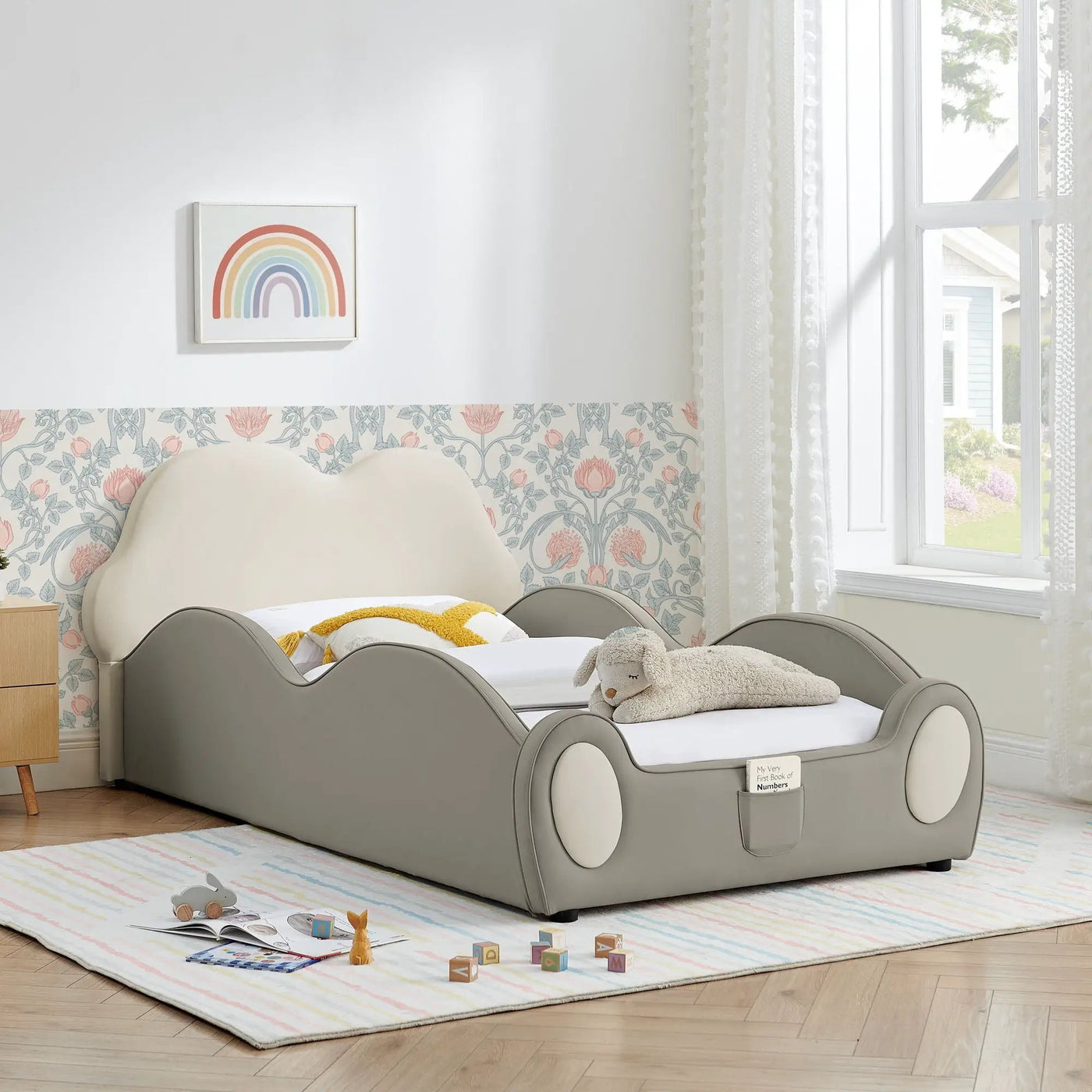 Cute Cloud Shape Bed With Guardrails Cartoon Design, Storage Pocket by Unique Piece Furniture