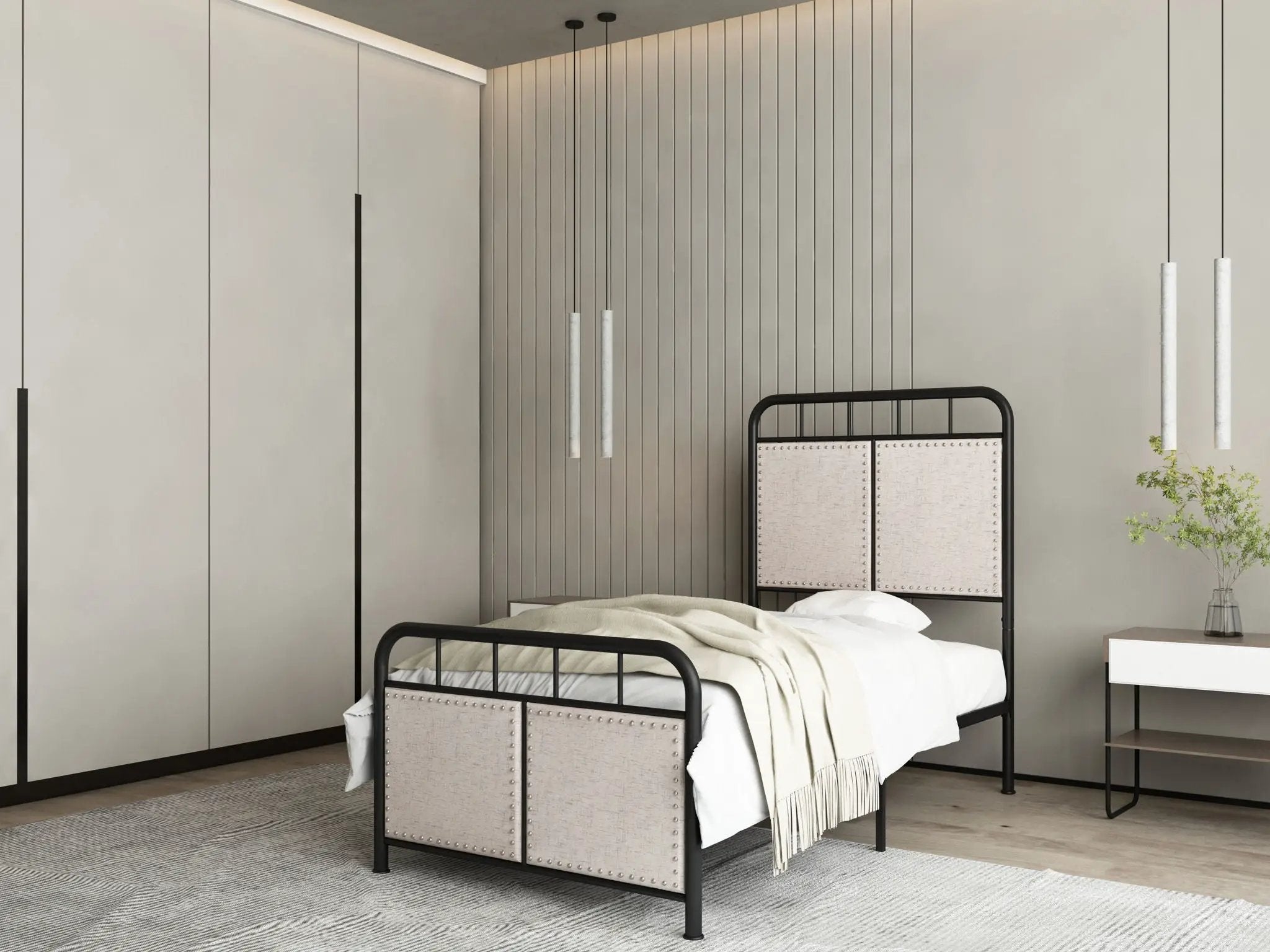 Twin Size Linen Upholstered Platform Metal Bed Frame With Fabric Headboard And Footboard - Brown by Unique Piece Furniture