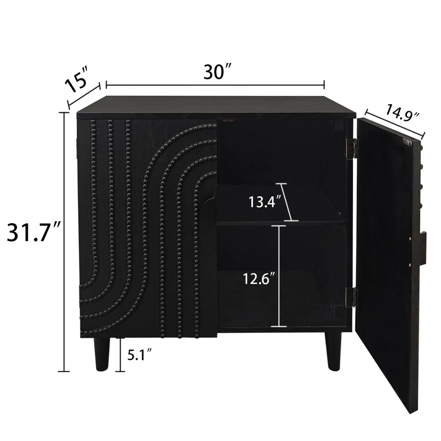 2 Door Storage Cabinet With Adjustable Shelf - Black by Unique Piece Furniture