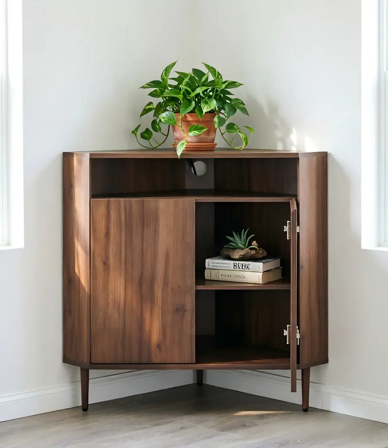 Modern Narrow Wooden Corner Storage Cabinet by HouseOfZazla