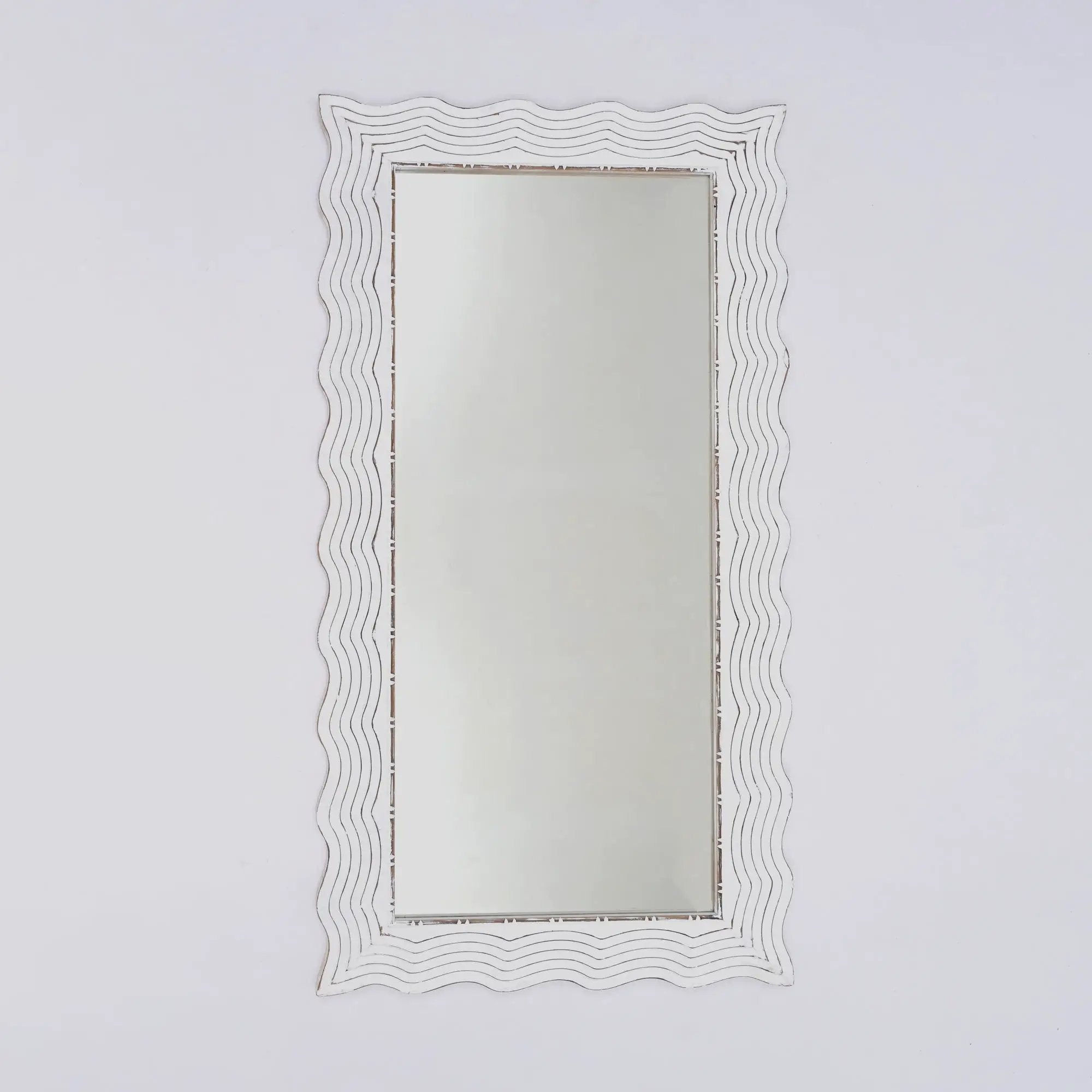 Handcarved Wave Design Rectangle Mirror Accent Enhancing Space - Antique White by Unique Piece Furniture
