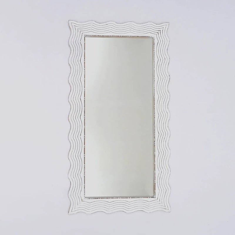 Handcarved Wave Design Rectangle Mirror Accent Enhancing Space - Antique White by HouseOfZazla