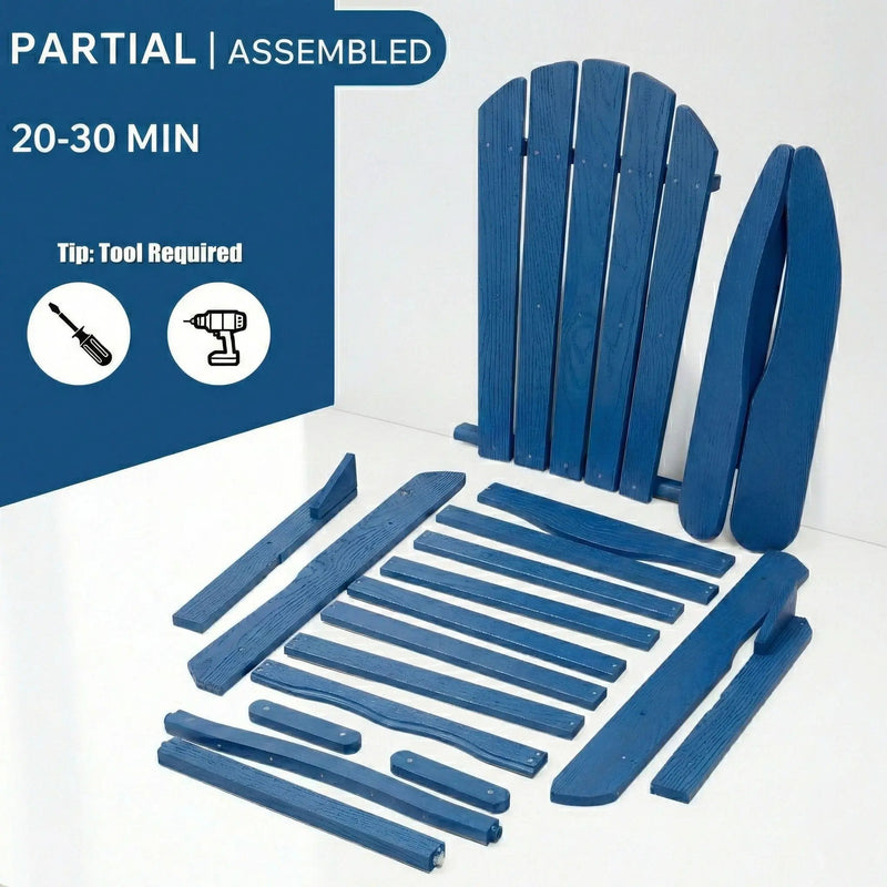Outdoor Folding Adirondack Chair With Pre-Assembled BackRest & SeatBoard Patio - Navy Blue by Unique Piece Furniture