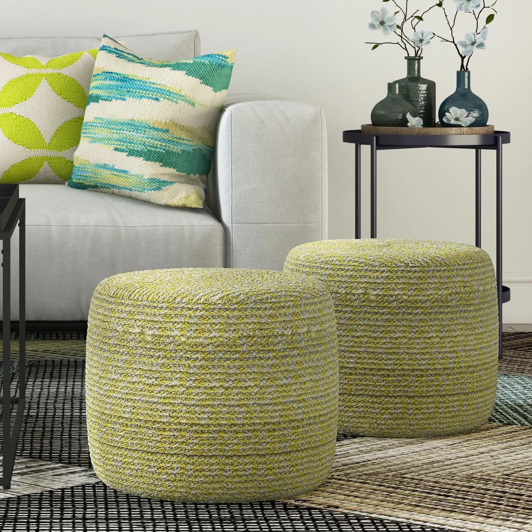 Bayley - Versatile Round Braided Pouf by Unique Piece Furniture