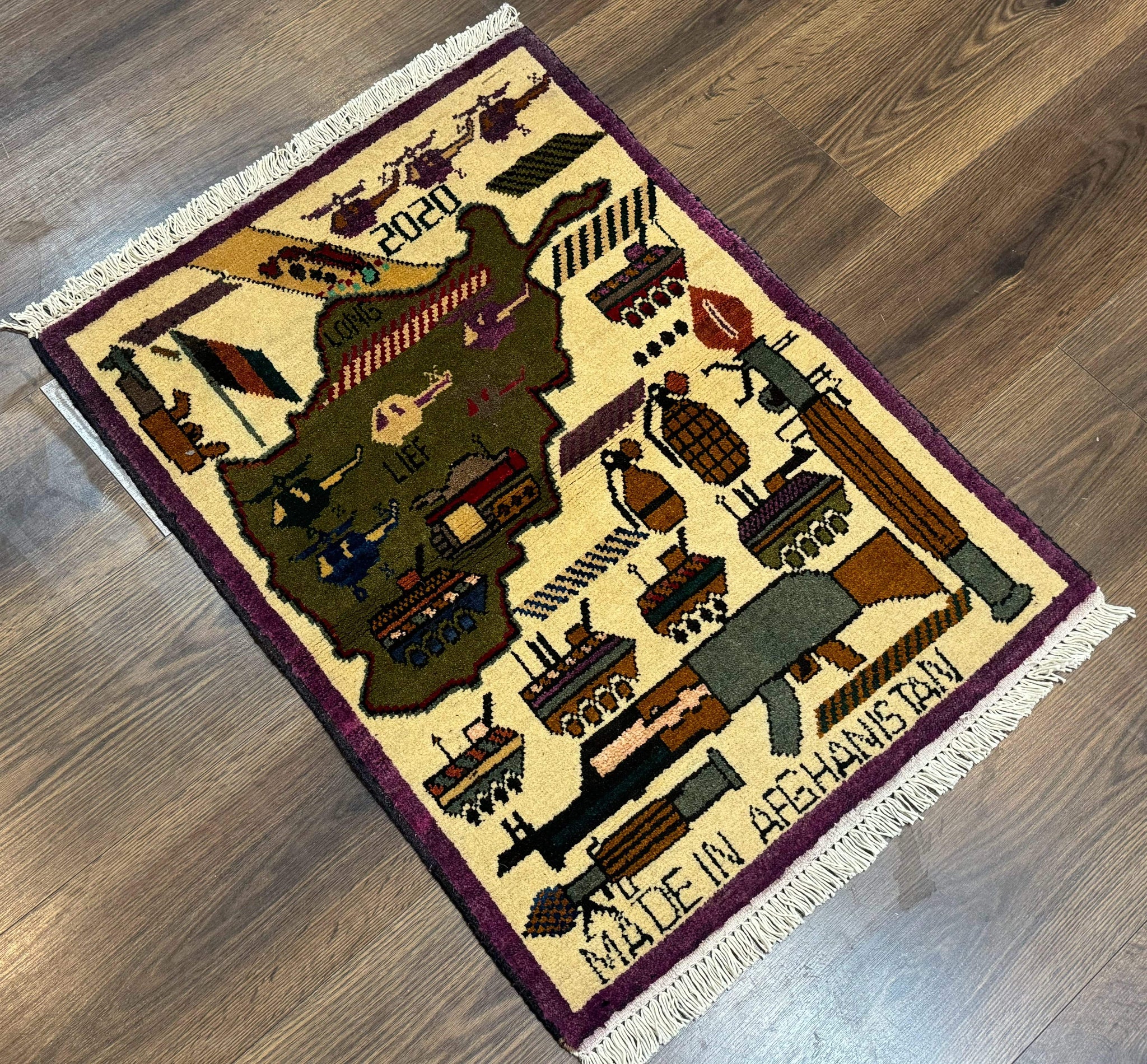Small Afghan War Rug, Collectible, Wool by Jewel Rugs