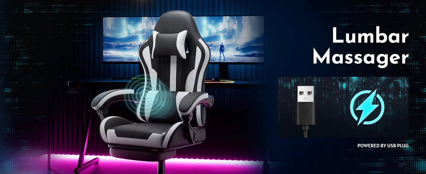 Ergonomic Gaming Chair with Footrest and Lumbar Support by HouseOfZazla