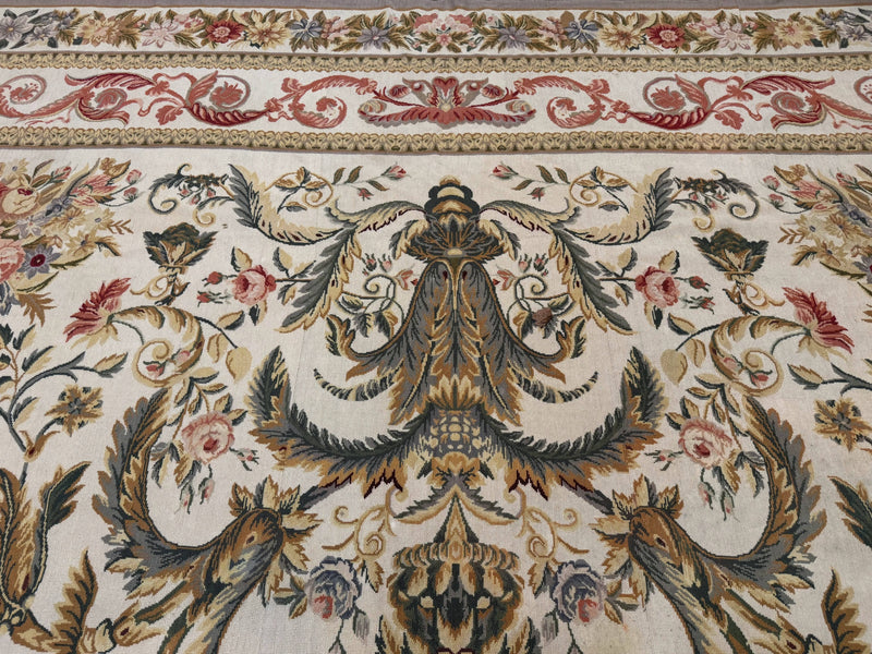 Aubusson Needlepoint Rug 10x14, Elegant European French Carpet, Vintage Carpet by Jewel Rugs