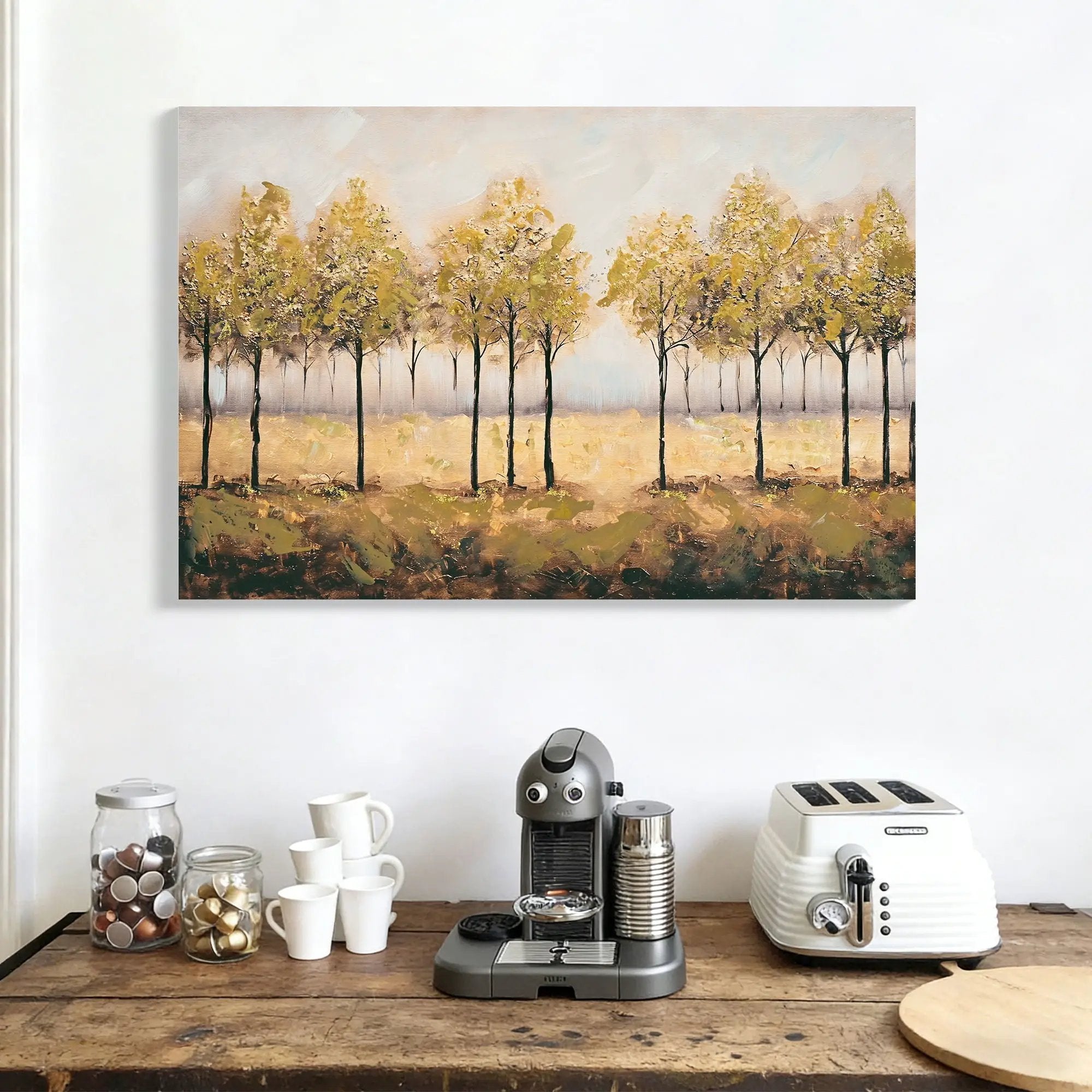Wall Art Decor Canvas Print Autumn Embellishments Plant Forest Abstract Tree - Tan Leaves by Unique Piece Furniture