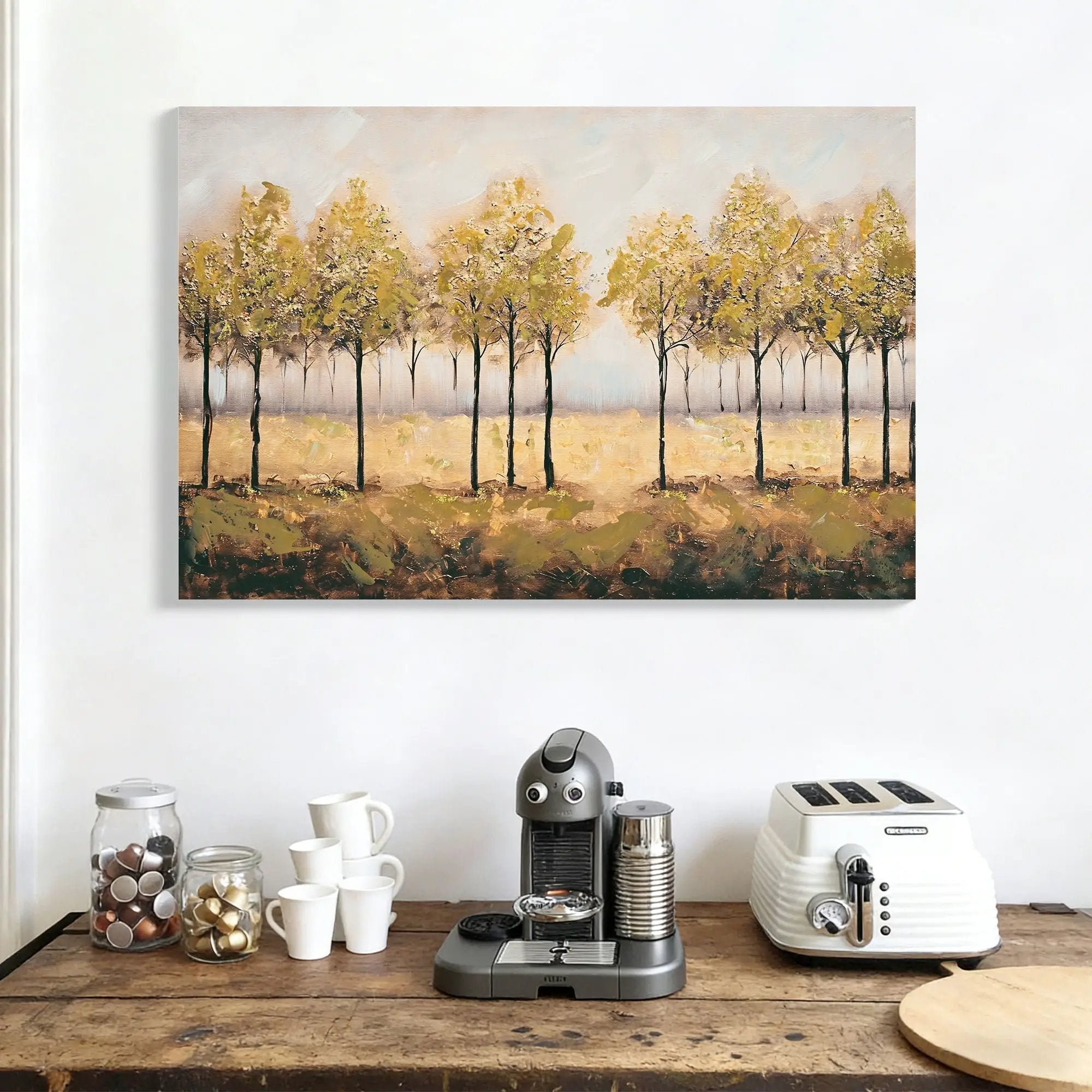 Wall Art Decor Canvas Print Autumn Embellishments Plant Forest Abstract Tree - Tan Leaves by HouseOfZazla