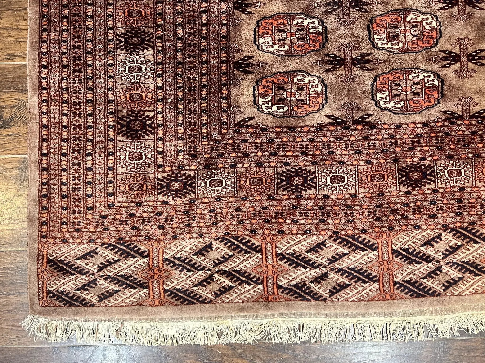 Pakistani Bokhara Turkoman Rug 7x10, Handmade Vintage Wool Carpet, Brown-Red by Jewel Rugs
