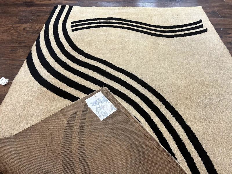 Modern Rug 6x9, Cream and Black, Abstract Pattern by Jewel Rugs