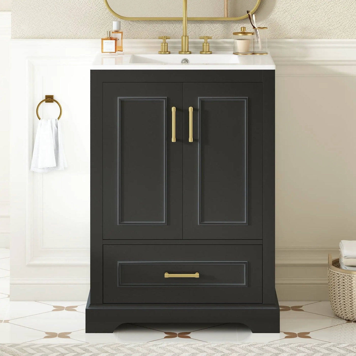 Bathroom Vanity With Sink, 1 Divided Drawer And 2 Soft Close Doors With Double Shelf by Unique Piece Furniture