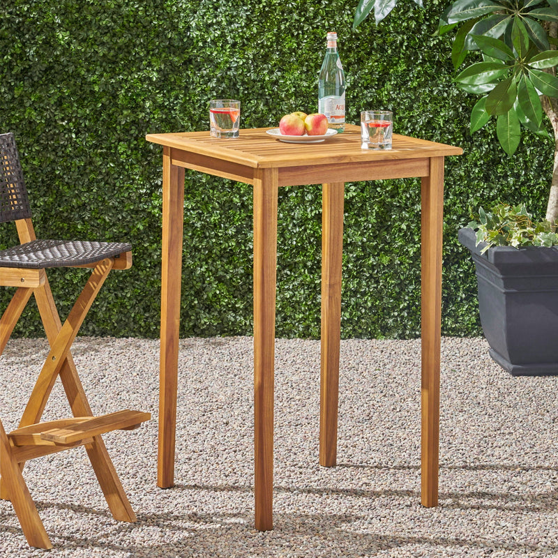 Outdoor Minimalist Acacia Wood Square Bar Table by HouseOfZazla