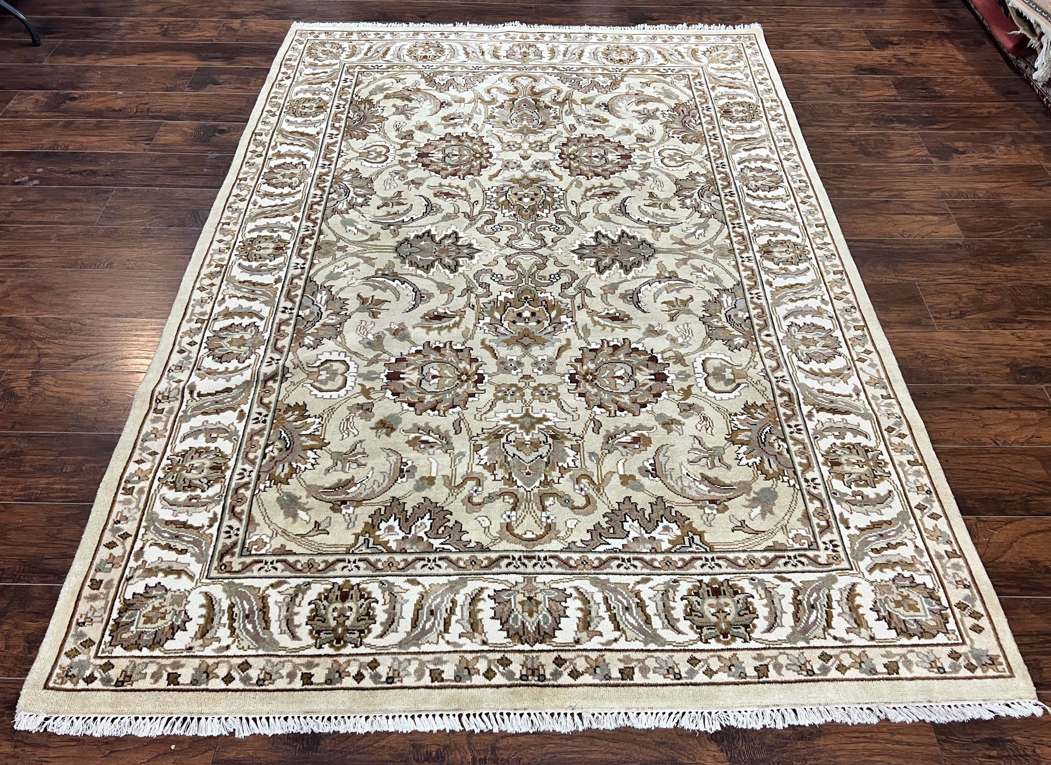 Indo Mahal Rug 6x9, Indian Carpet 6 x 9 ft, Light Green and Ivory, Floral Allover, Wool Oriental Carpet, Traditional Rug, Handmade by Jewel Rugs