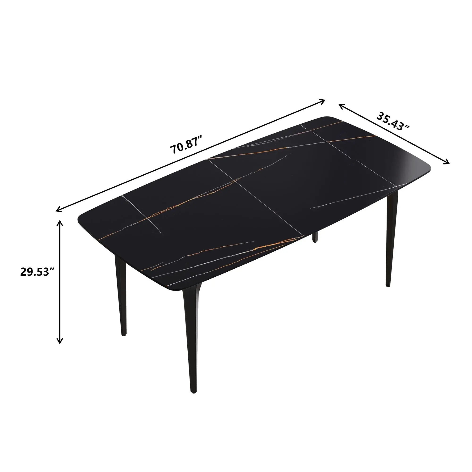 70.87" Modern Artificial Stone Curved Metal Leg Dining Table, Can Accommodate 6-8 People by HouseOfZazla