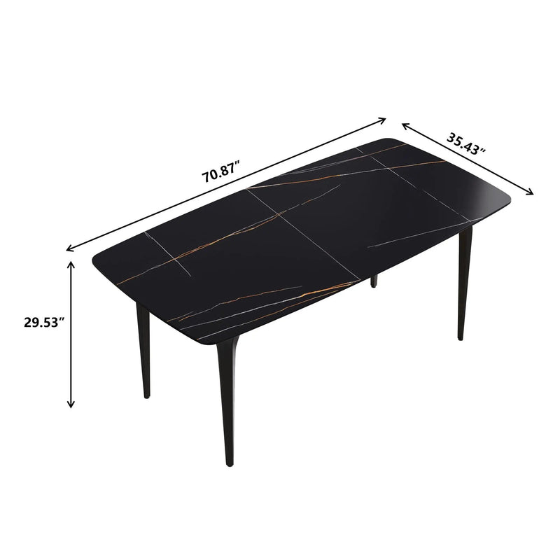 70.87" Modern Artificial Stone Curved Metal Leg Dining Table, Can Accommodate 6-8 People by HouseOfZazla