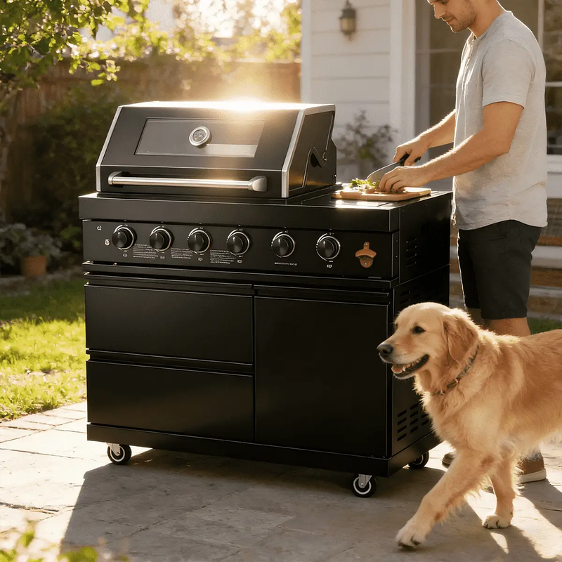 46" Black 4-Burner Outdoor Kitchen Islands Grill Side Burner by Chery Industrial