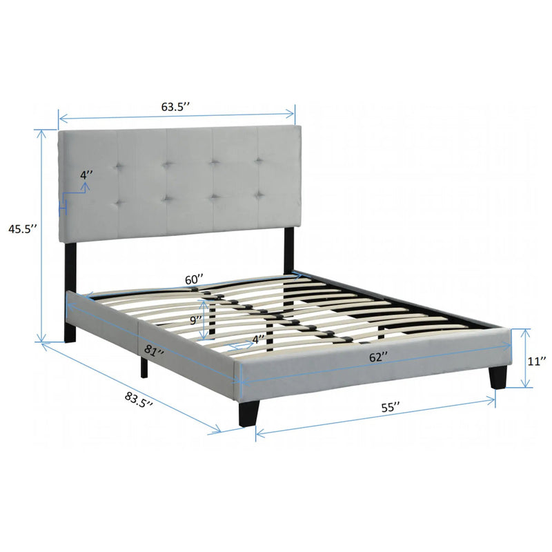 Queen Size Upholstered Platform Bed Frame With Pull Point Tufted Headboard, Strong Slat Support, Mattress Foundation, No Box Spring Needed - Gray by Unique Piece Furniture