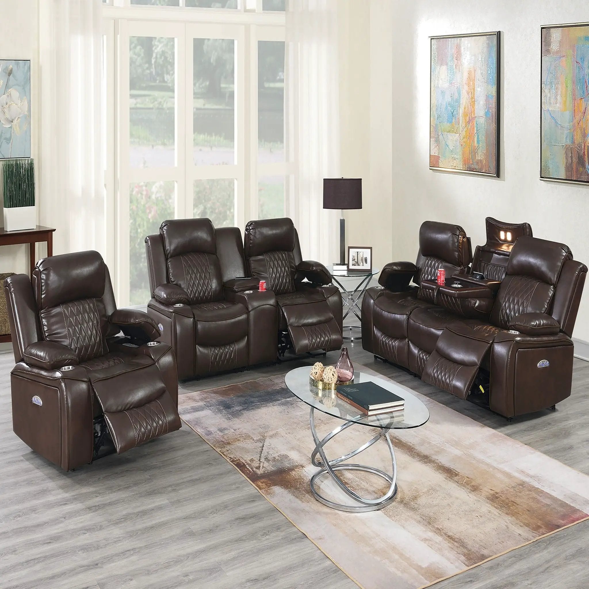 Power Motion Living Room Set With USB Port, Adjustable Headrest, Cup Holder by HouseOfZazla