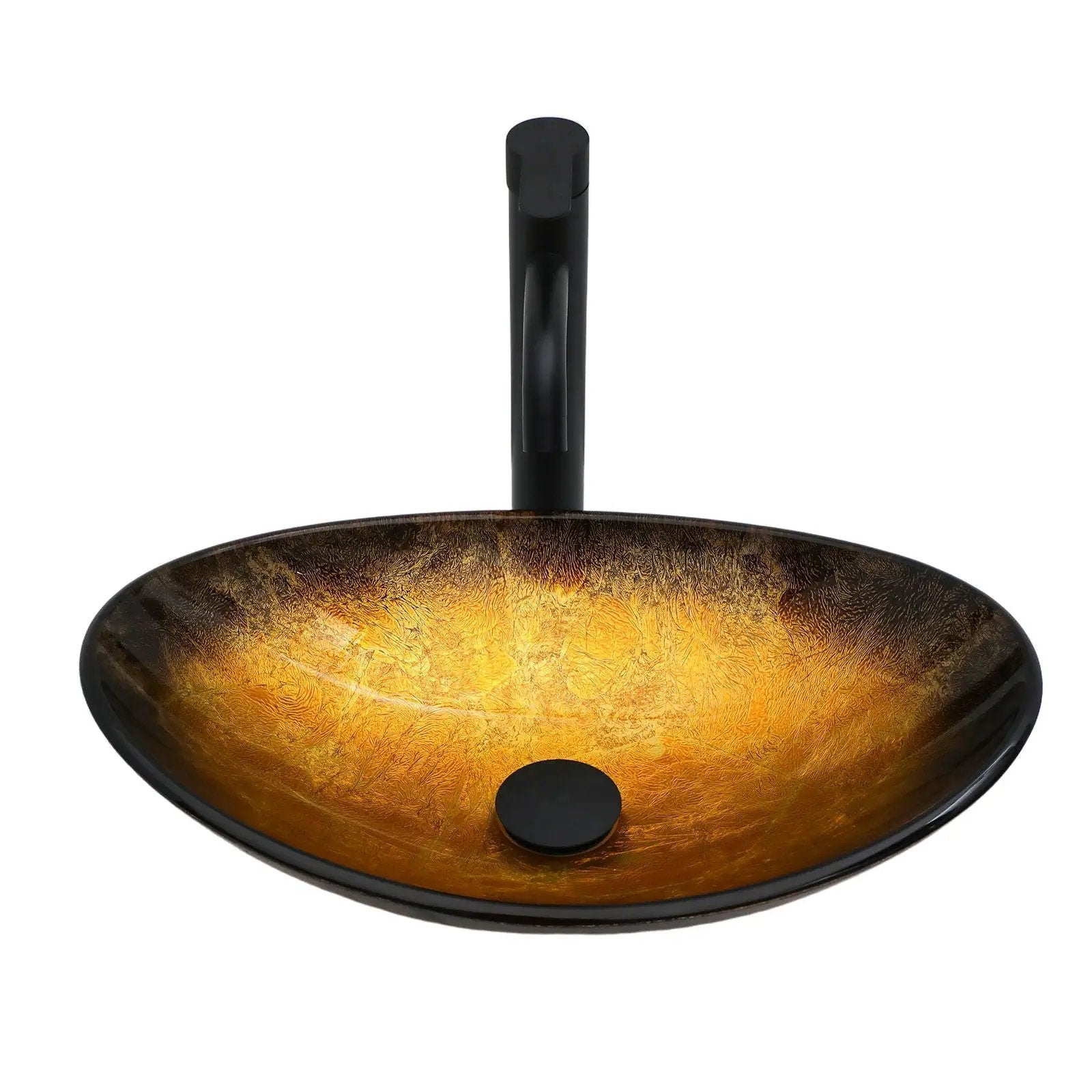 Veined Vessel Sink With Pop Up Drain, Boat Shape Bathroom Sink Above Counter - Gold by HouseOfZazla