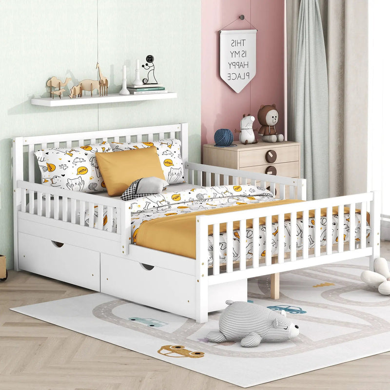 Platform Bed With Guardrails On Both Sides And 2 Storage Drawers by HouseOfZazla