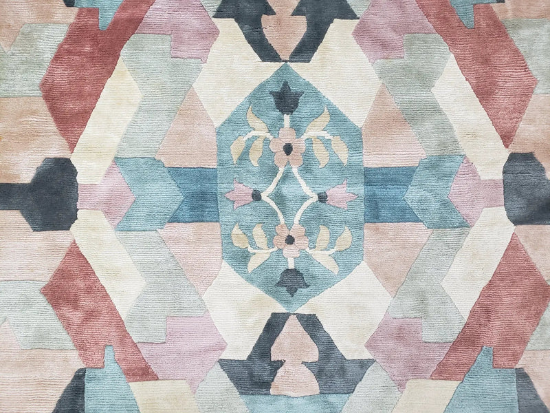 Contemporary Indian Nepalese Area Rug 8x11, Wool Hand-Knotted Modern Multicolor Nepali Abstract Carpet 8 x 11 Soft Playroom Nursery Room Rug by Jewel Rugs