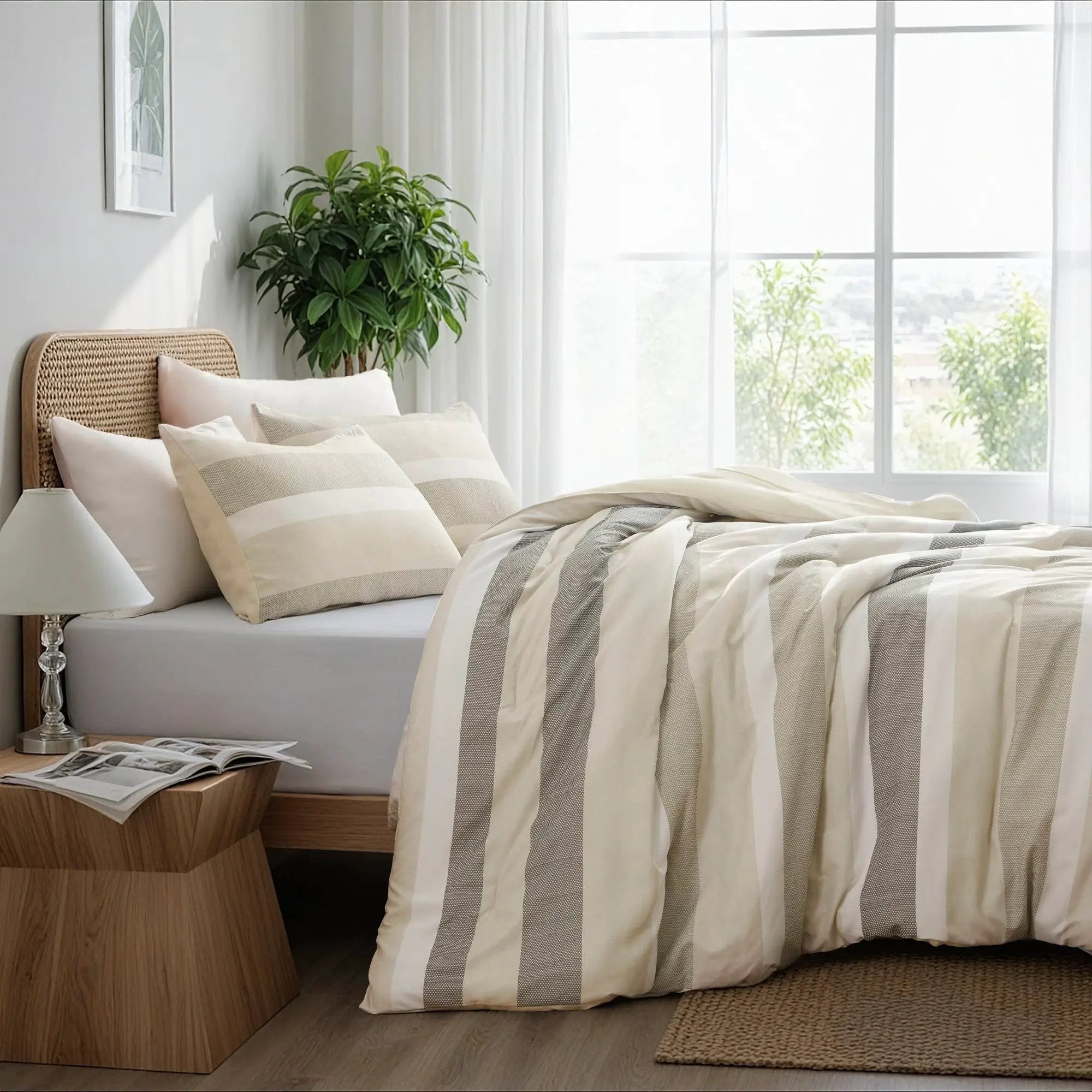 3-Piece King/Cal King Stripe Textured Print Comforter Set by HouseOfZazla