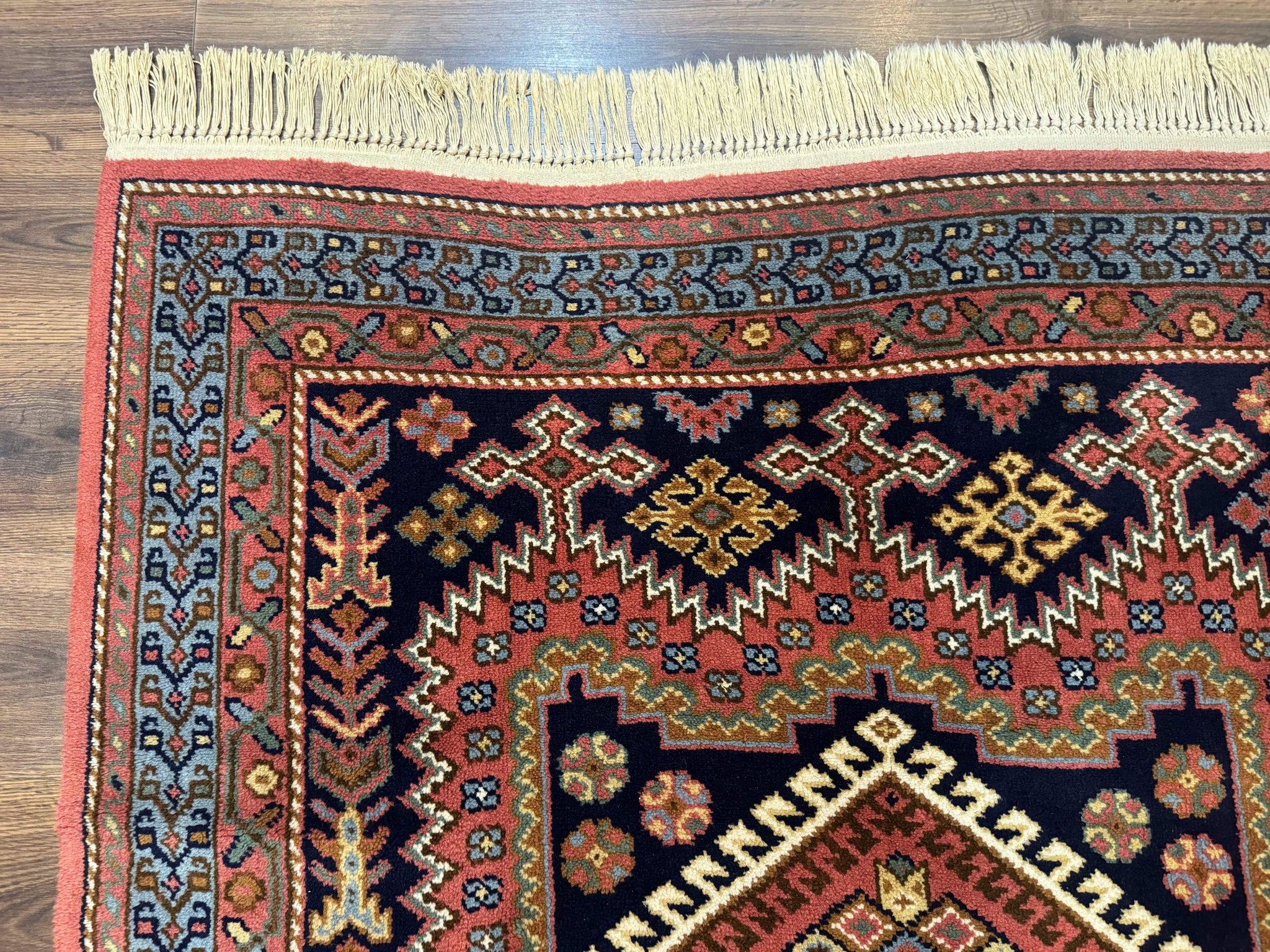 5x7 Persian Tribal Design Rug, Wool, Geometric Medallions, Vintage, Power Loomed by Jewel Rugs