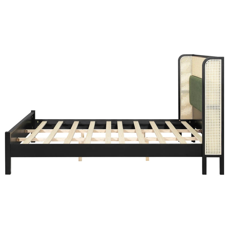 King Size Bed Frame with Black Frame and Green Upholstered Headboard by HouseOfZazla