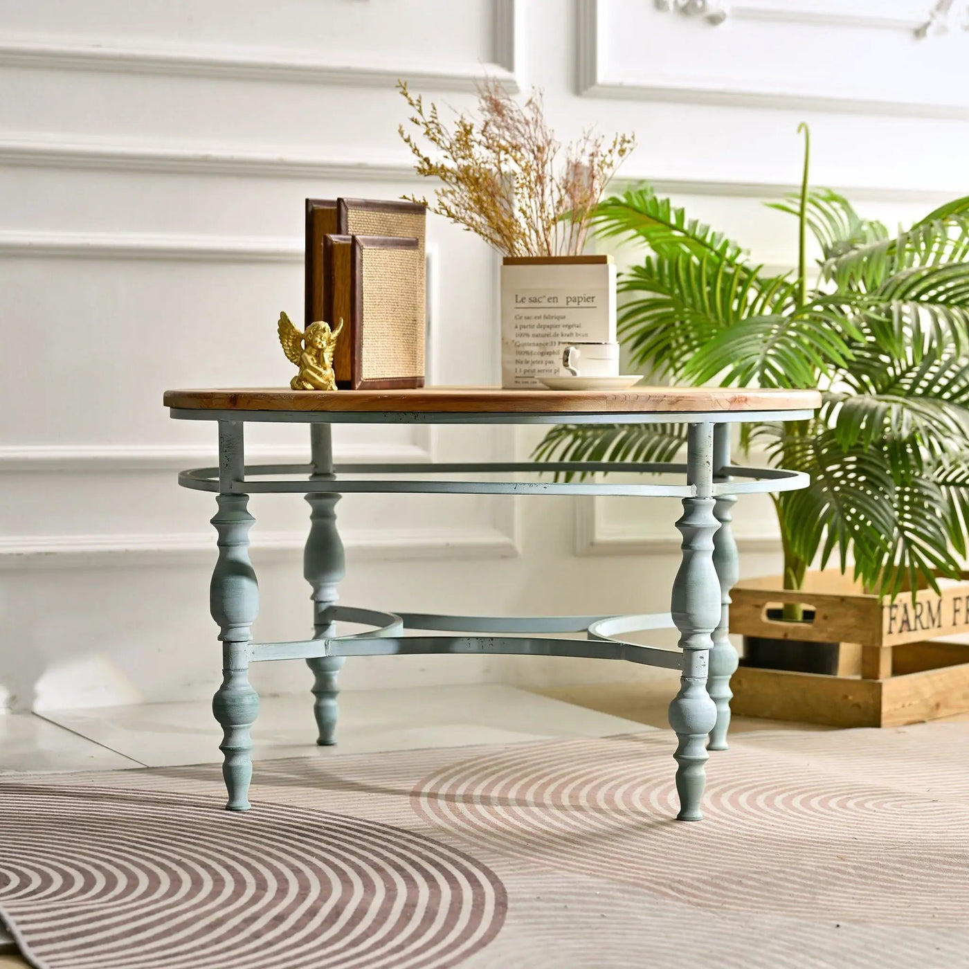 Round Top Carved Table For Living Room by Unique Piece Furniture