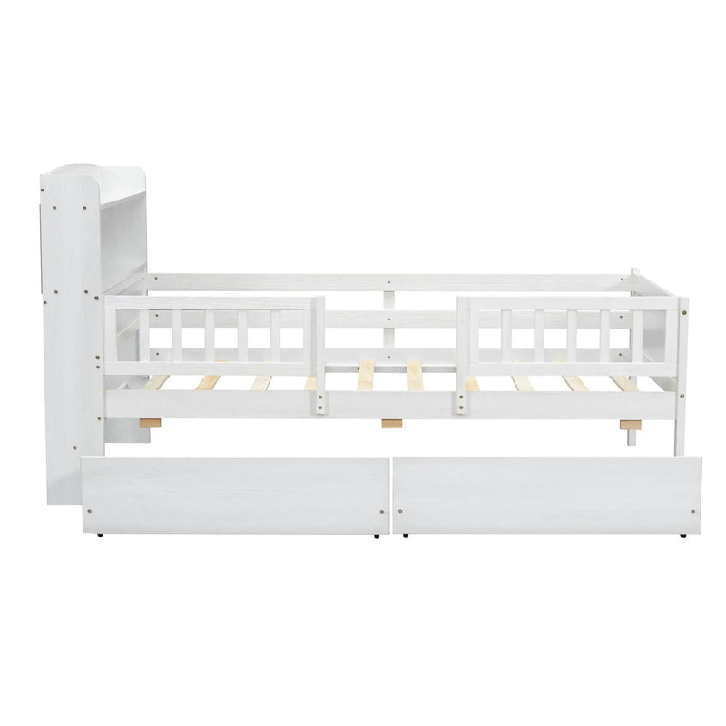 Platform Bed With LED Light, Multi Functional Headboard, Guardrail And 2 Drawers by HouseOfZazla