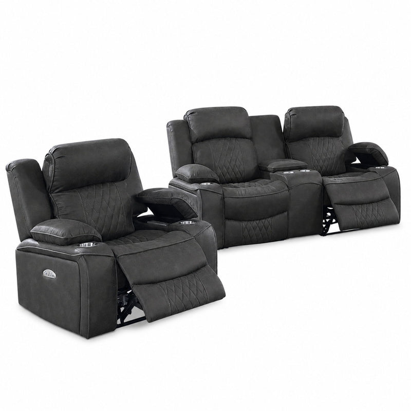 Power Motion Living Room Set With USB Port, Adjustable Headrest, Cup Holder by HouseOfZazla
