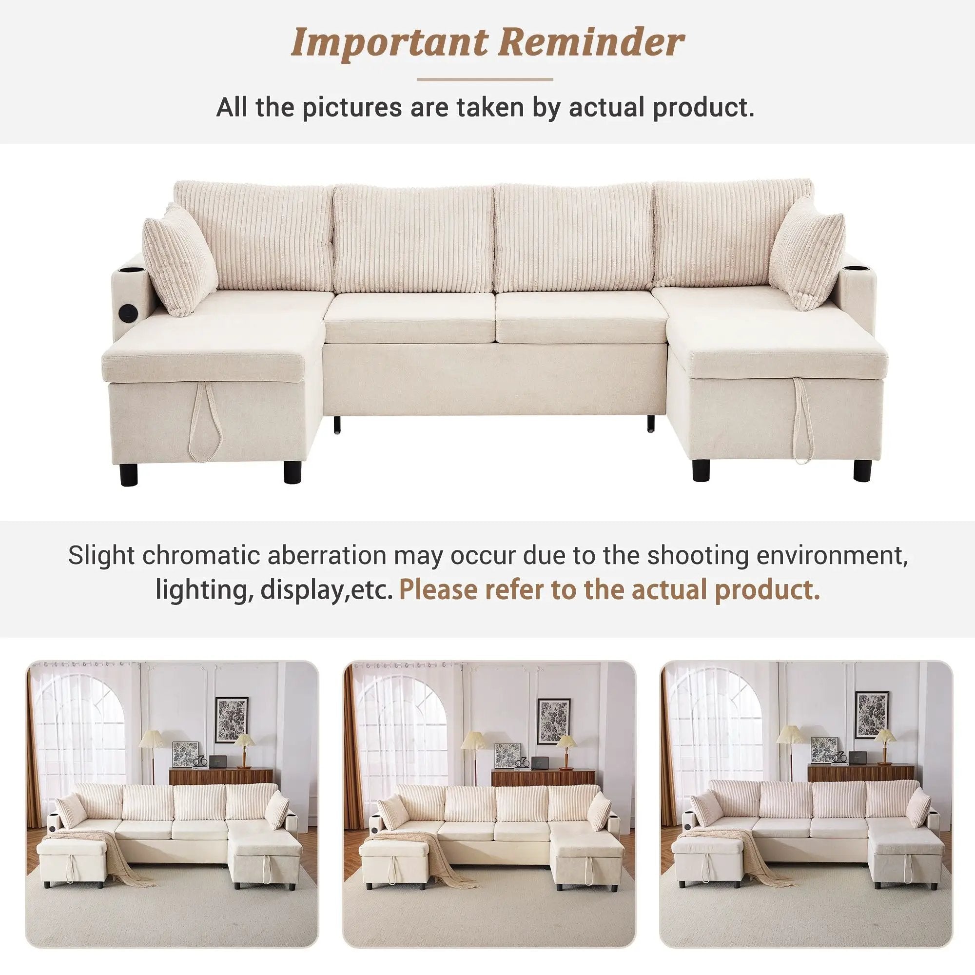 Sectional Sofa Bed With Pull Out Sleeper, USB Ports, Cup Holders by HouseOfZazla