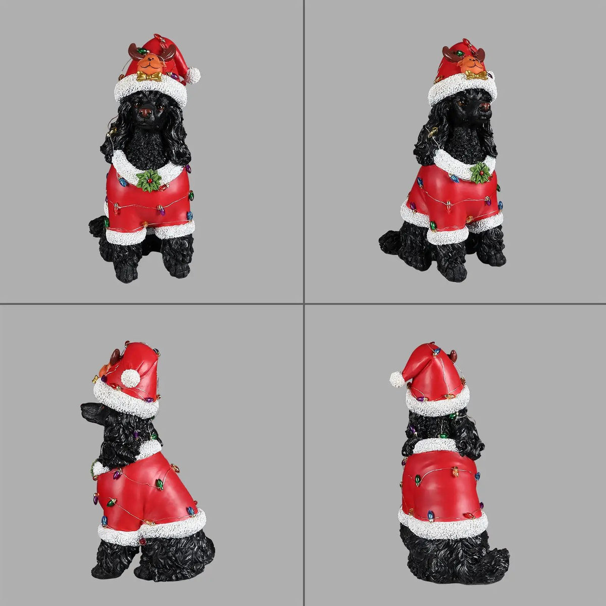 Festive Black Poodle Christmas Statue by HouseOfZazla