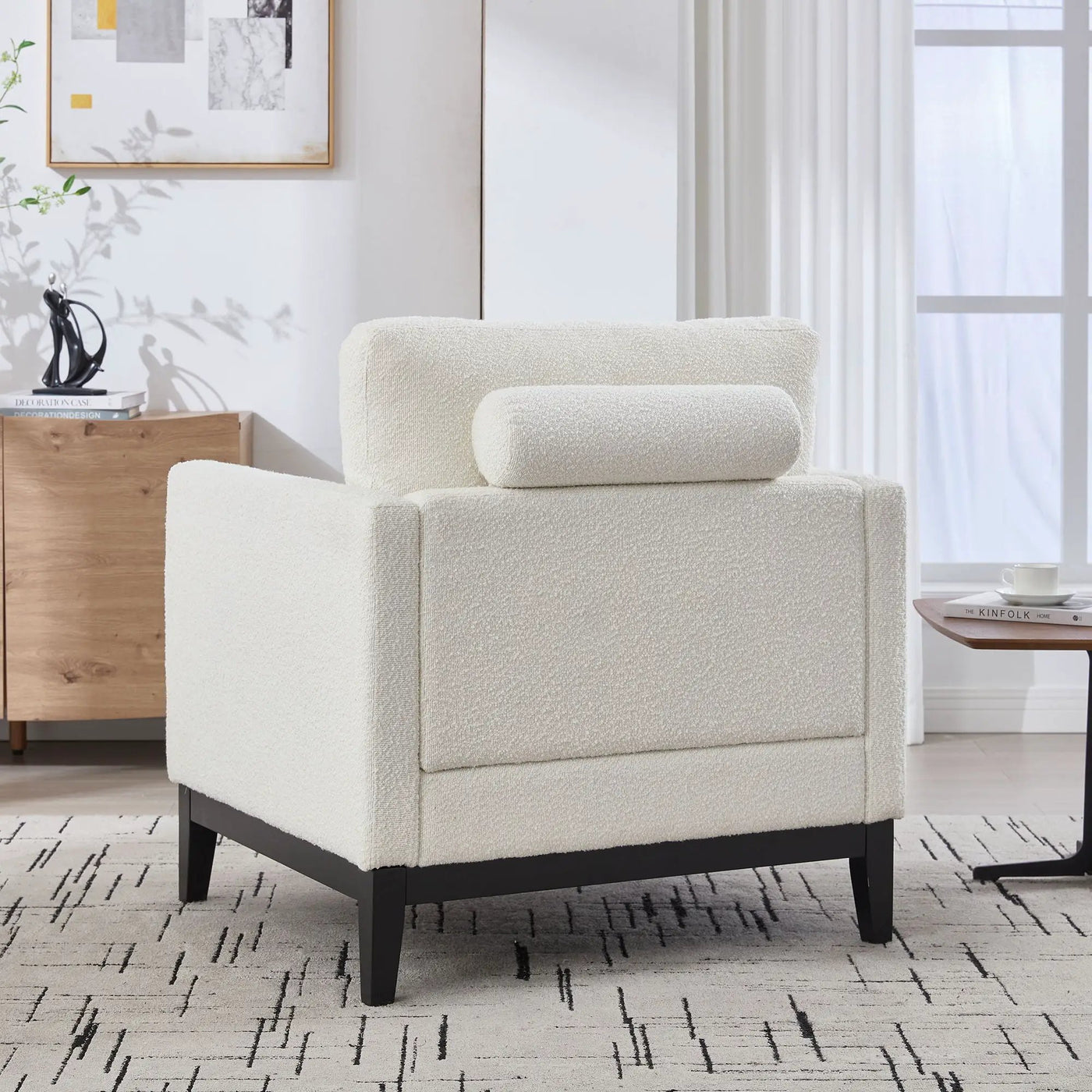 Wide Modern Farmhouse Performance Accent Chair With Legs, Wood Base by Unique Piece Furniture