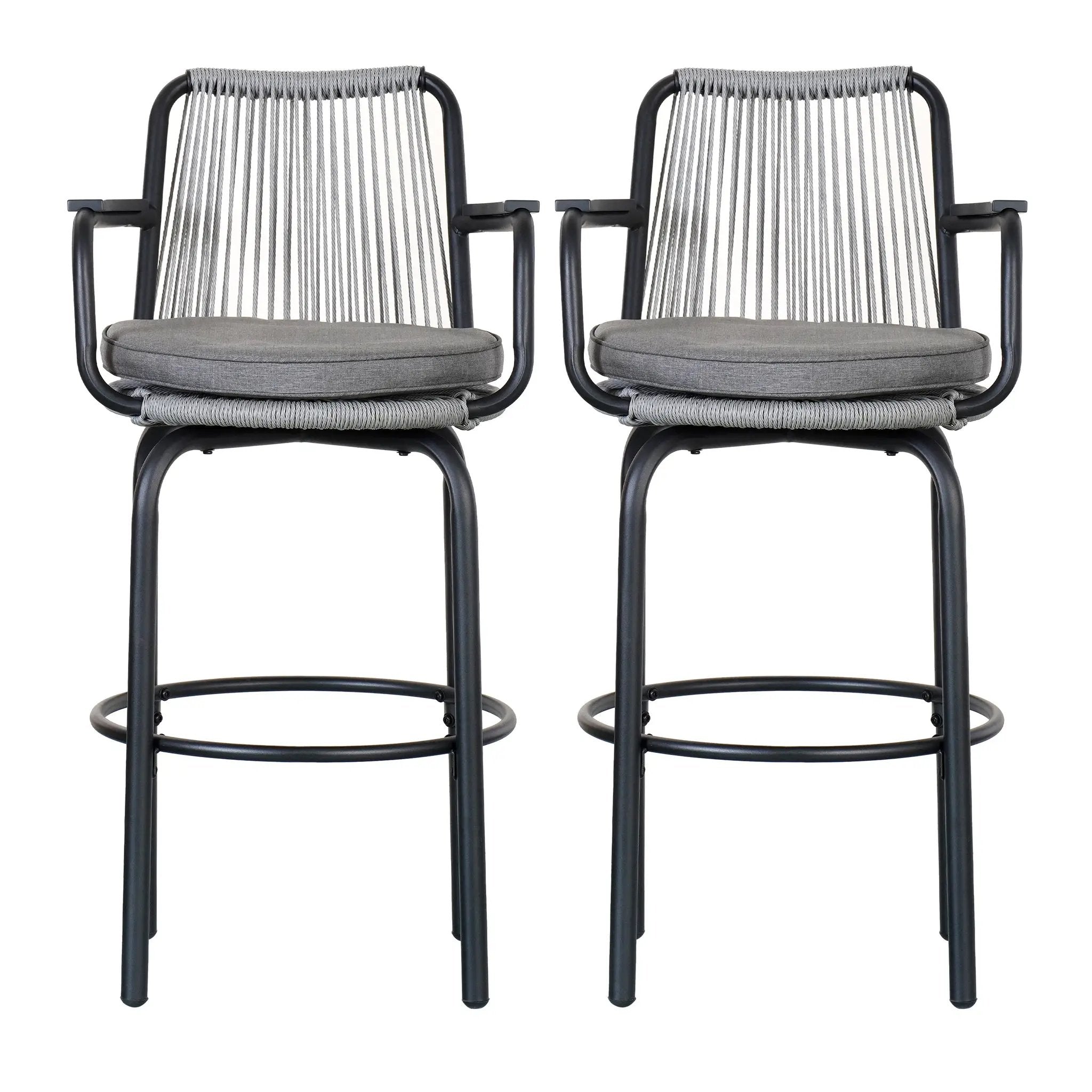 Outdoor Patio Bar Stools 29"H Set of 2, Modern Woven Rattan Rope Bar Height Chair by HouseOfZazla