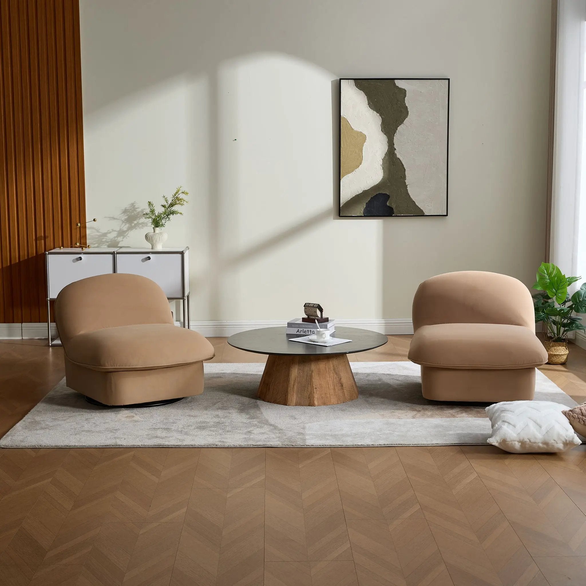 Pumpkin Shaped Swivel Accent Chair, 360 Degree Rotation For Living Room by Unique Piece Furniture