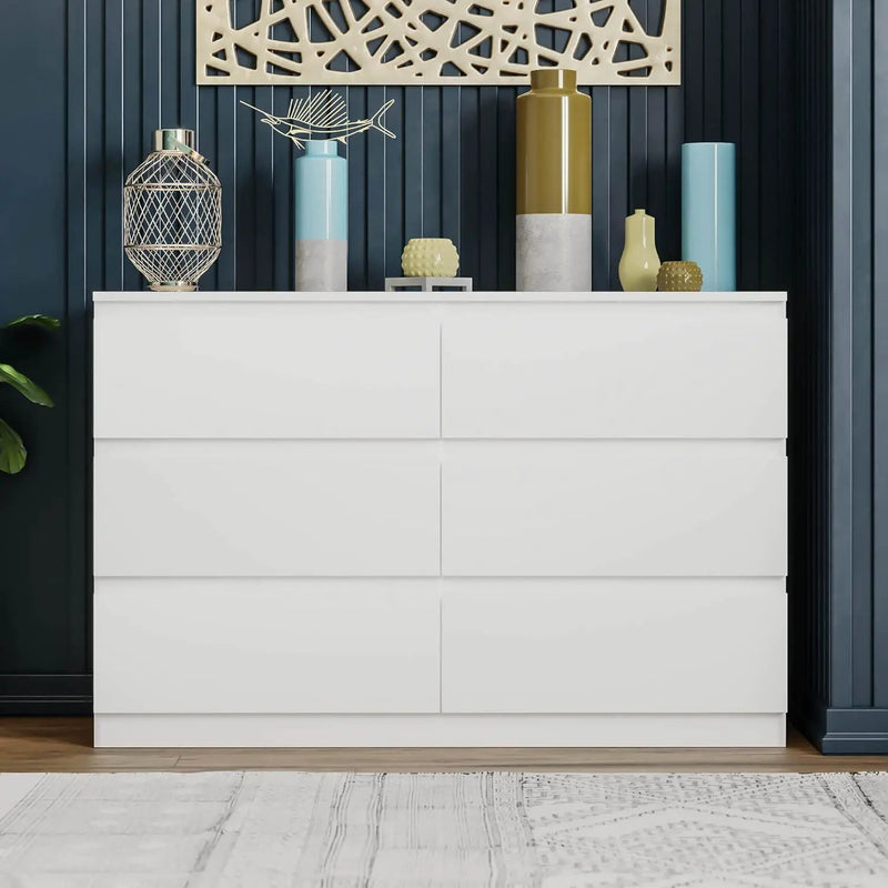 6 Drawer Double Dresser For Bedroom Living Room Hallway - White by HouseOfZazla