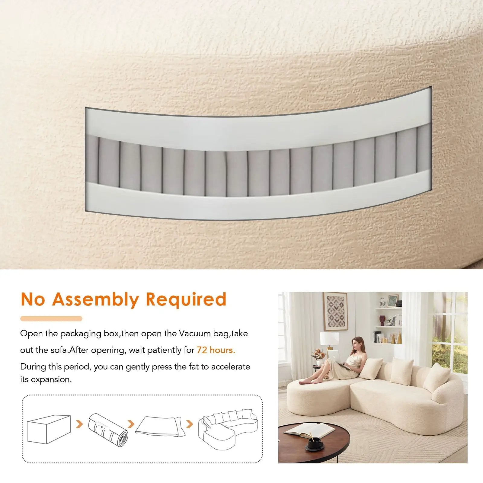Boneless L-Shape Sectional Sofa with Curved Chaise by HouseOfZazla