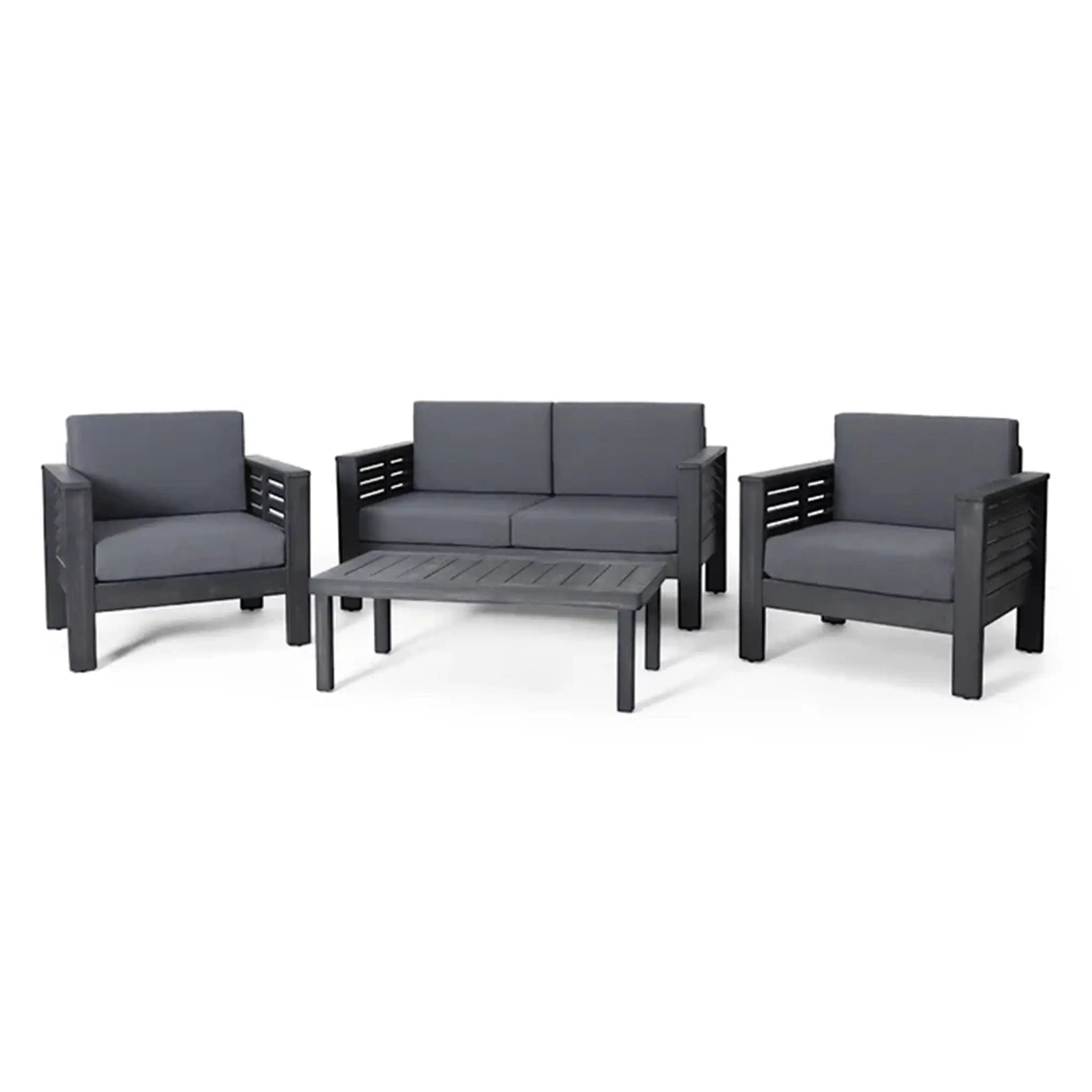 Acacia Wood Loveseat And Coffee Table Set With Cushions by HouseOfZazla