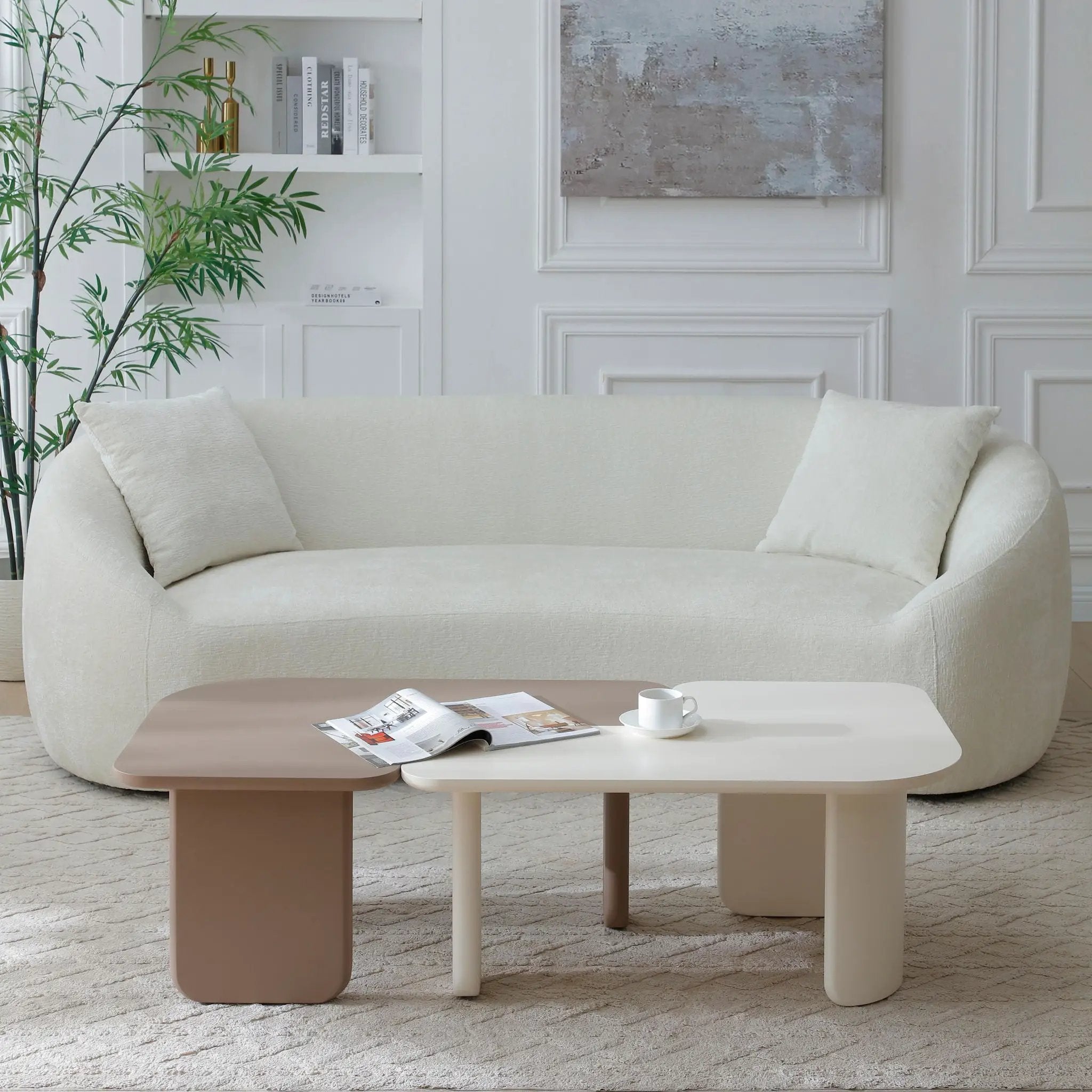2 Pieces Modular Coffee Table Set, Free Combination - Khaki / White by HouseOfZazla