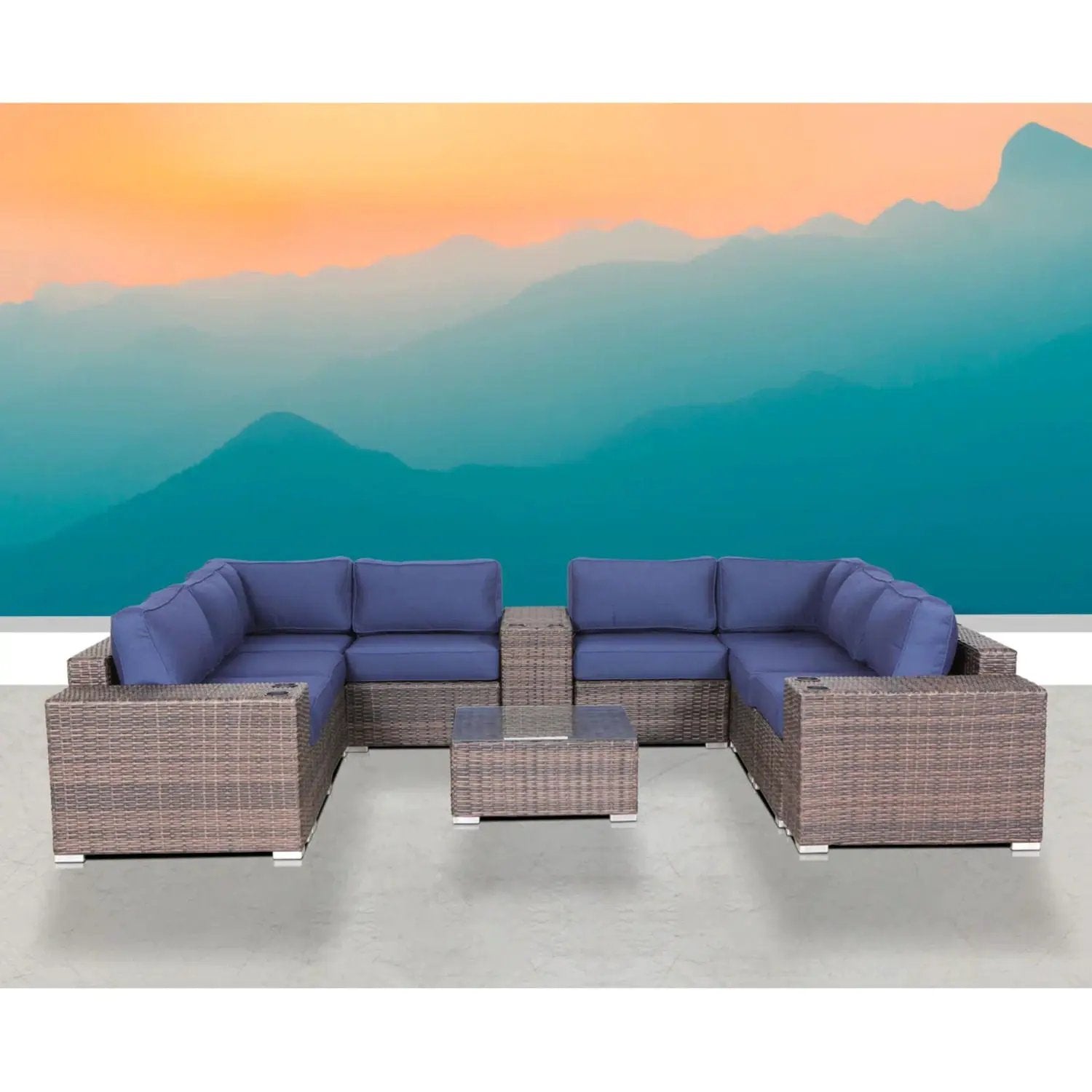 Modern Patio Rattan Sectional Set With Cushions by HouseOfZazla