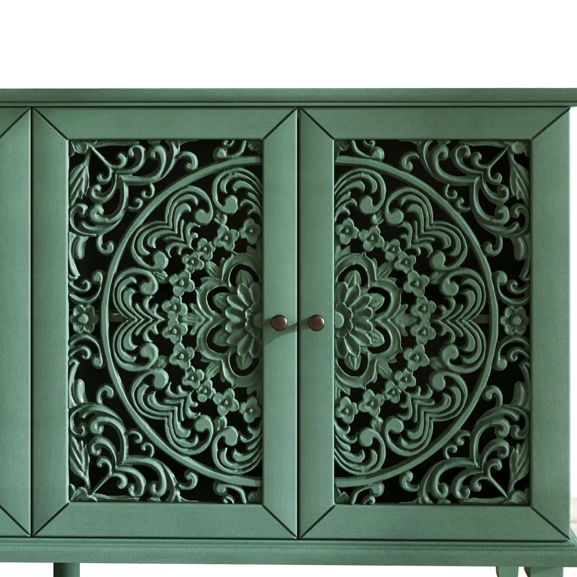 60' Antique Buffet Cabinet with Floral Carvings by HouseOfZazla