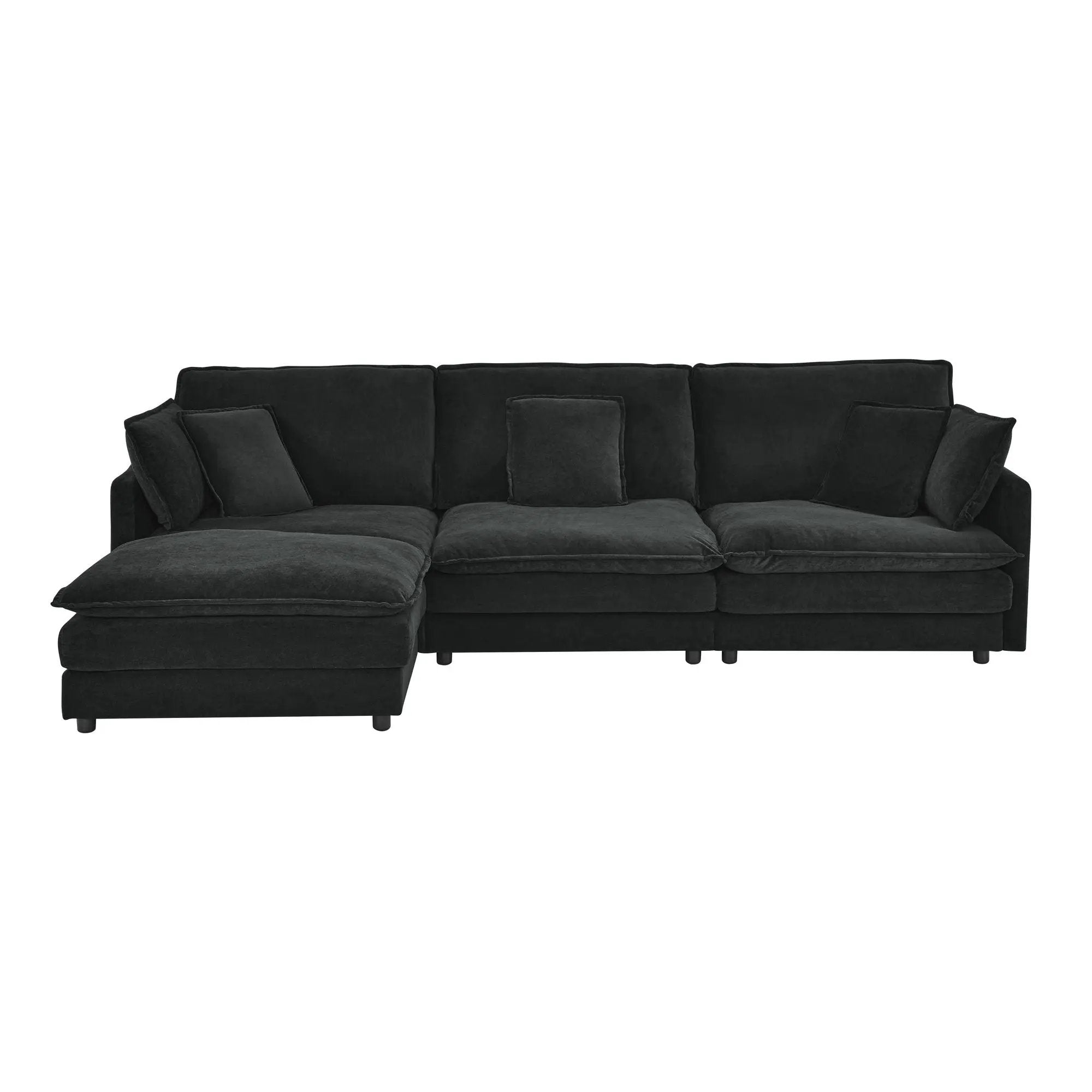 L-Shaped Sectional Sofa With Ottoman, Convertible 4 Seater Couch by Unique Piece Furniture