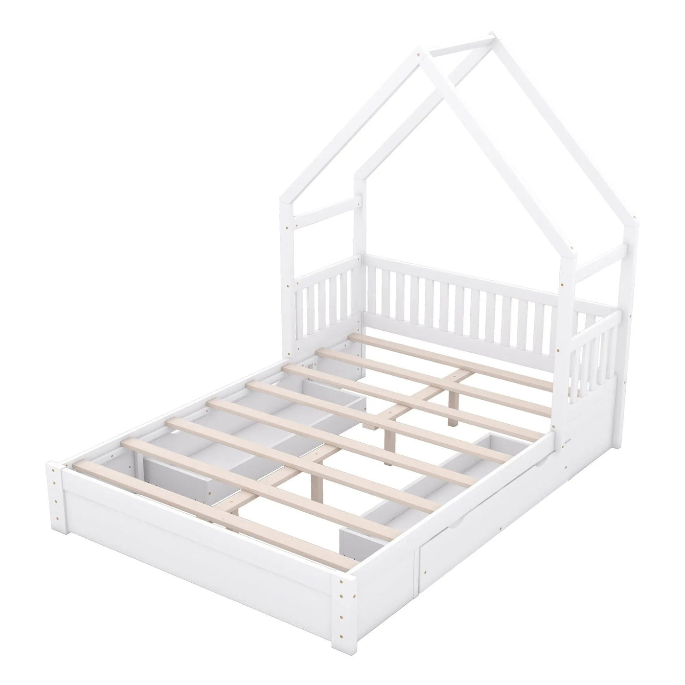 House Style Platform Bed With Guardrail And 2 Drawers by HouseOfZazla