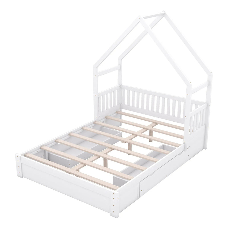 House Style Platform Bed With Guardrail And 2 Drawers by HouseOfZazla