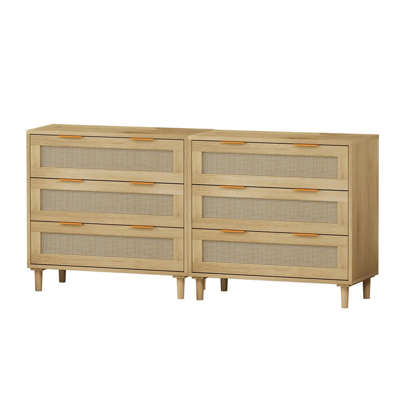 3 Drawers Rattan Storage Cabinet Rattan Drawer, For Bedroom, Living Room, Dining Room, Hallways (Set of 2) - Oak by HouseOfZazla