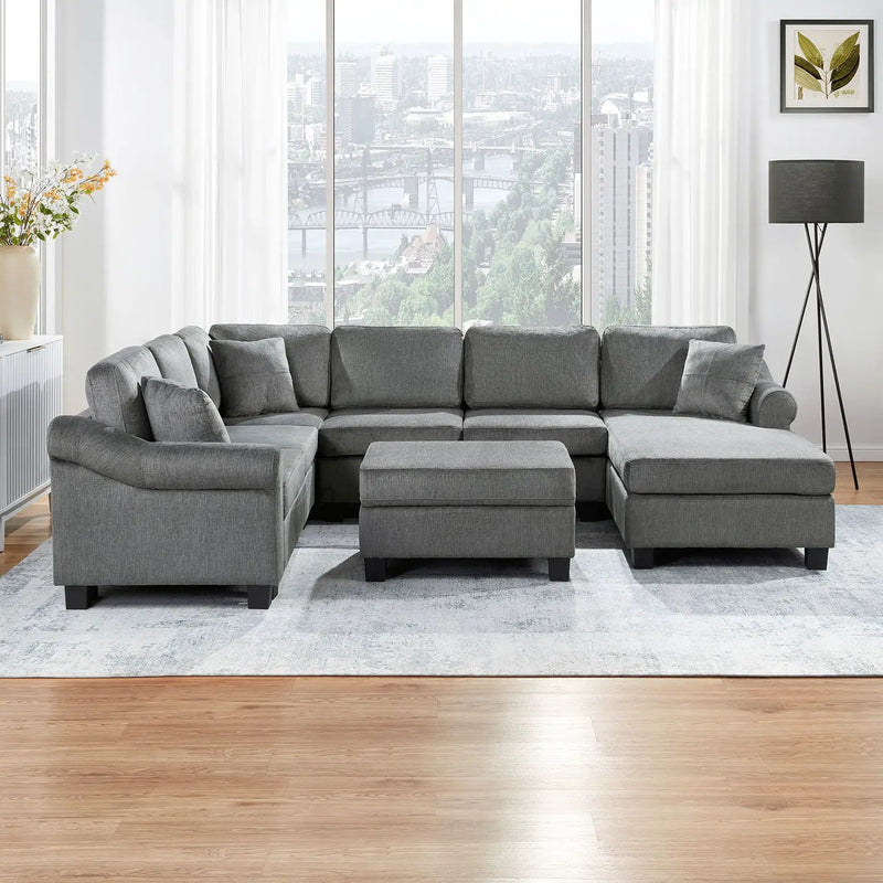 Contemporary U - Shaped Sectional Sofa With Movable Storage Ottoman by HouseOfZazla